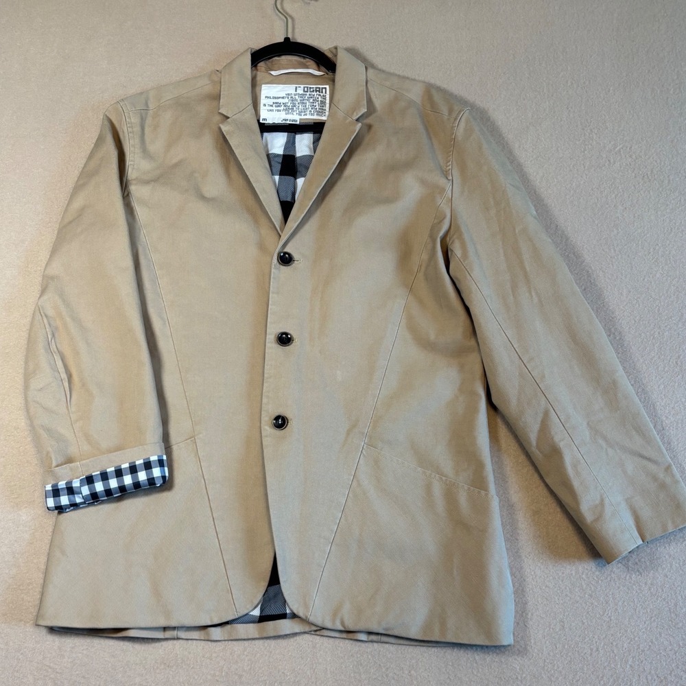Rogan NYC Mens Khaki Cotton Twill Utility Sport Coat John Milton Poetry M Y2K